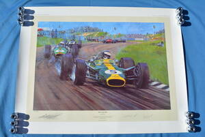 当時物　直筆サイン入り　500枚限定　[ JIM CLARK OBE ] by Nicholas Watts / ジム・クラーク＆ロータス49　ポスター　USED品