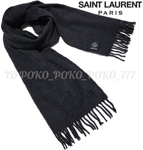 即決 送料無料 中古「良品」定価75,000円 国内正規品 サンローランパリ SAINT LAURENT PARIS カシミヤ100% レザーパッチ マフラー ストール