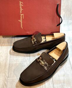 【未使用】Salvatore Ferragamo フェラガモ◆25cm 40◆ガンチーニ モカシン 革靴 本革 ヌバック ビジネスシューズ ドレスシューズ ITALY製