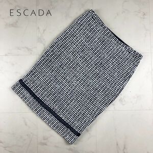 美品 ESCADA エスカーダ ツイード 起毛 タイトスカート 裾レース 膝丈 裏地あり レディース ボトムス 白黒 サイズ36*WB333