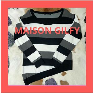 ★MAISON GILFY★アシンメトリー ボーダー ニット デザイン 個性的 モノトーン