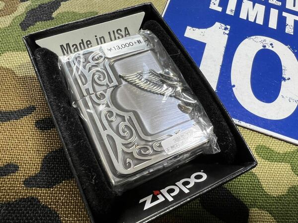 28.●新品/未使用●3面連続のメタル貼りサイドメタルの決定版! ジッポーライター mercismith2zippo ストーンウイングメタル オニキス