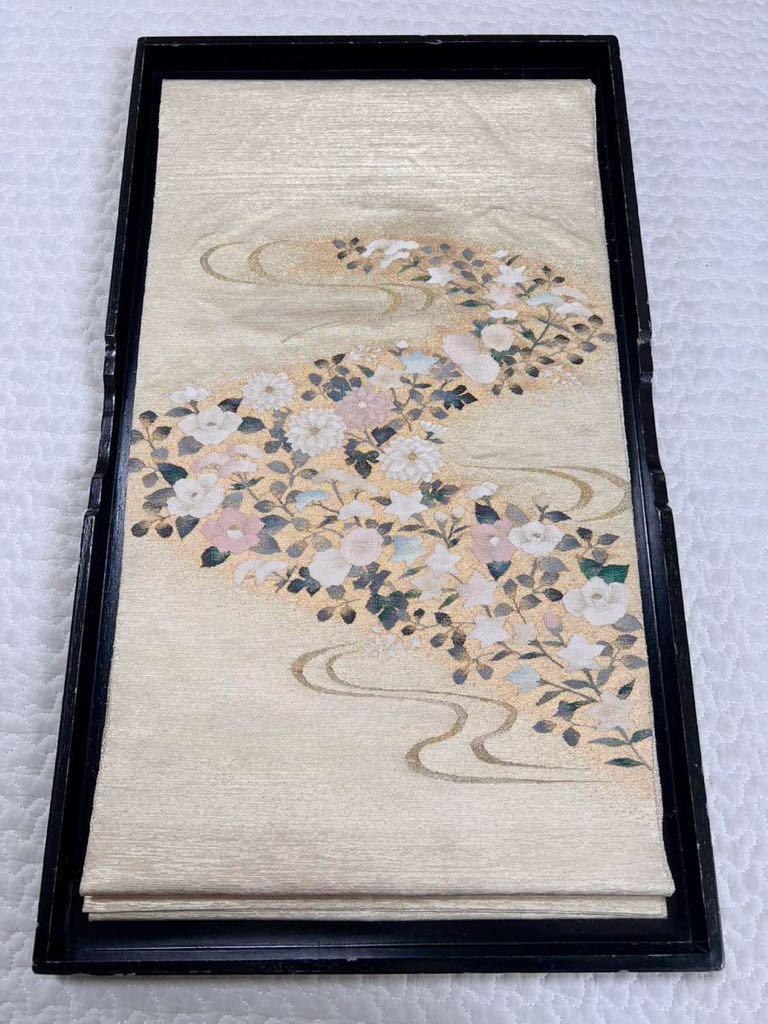 未使用品 とじ糸付き 作家物 綴れ帯 袋帯 草花模様 オンラインストア