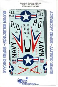 1/48 スーパースケールデカール　 MS48-939　McDonnell F-4N Phantom VF+101KW,NAS Key West