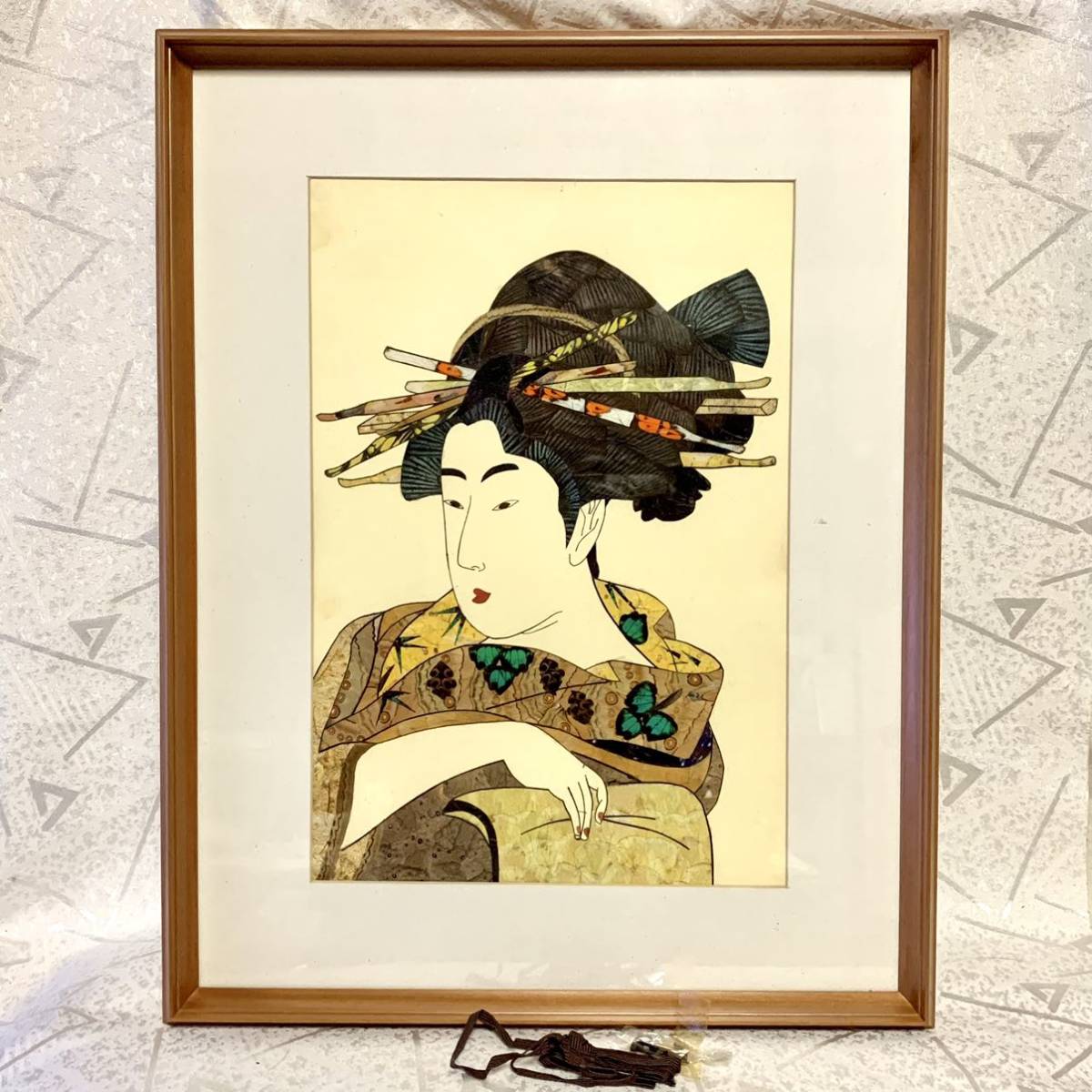 [Peinture papillon] Peinture belle femme, Ukiyo-e, Papillon suspendu, Collage, Cadre, Art, Encadré, Ouvrages d'art, Peinture, Collage, Le découpage de papier