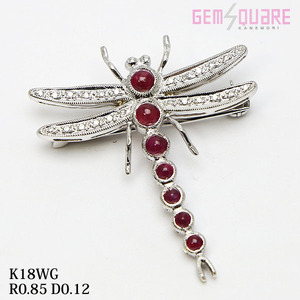 [ price cut negotiations possible ]K18WG dragonfly motif brooch ruby diamond R0.85 D0.12 4.4g beautiful goods [ pawnshop . shop ]