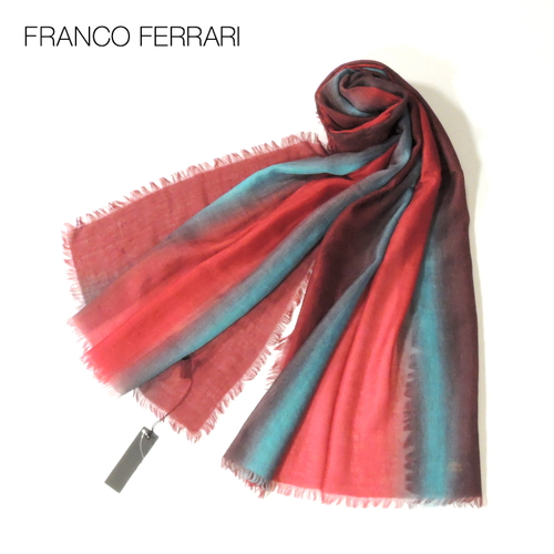 【定価7.1万・新品・186×66】Franco Ferrari（フランコフェラーリ）ライトウェイトカシミヤストール レッド×ブルー×ワイン 1862SS