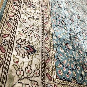 高級 ペルシャ絨毯 シルク 絹 122×77cm 花柄 アンティーク 家具 インテリア ラグ カーペット 3672の画像6