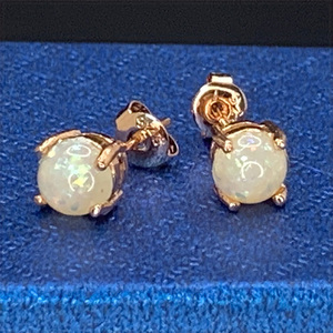 [EARRING] Rose Gold Plated White Fire Opal φ6mm ラウンド ホワイト ファイヤー オパール ローズゴールド スタッド ピアス 【送料無料】