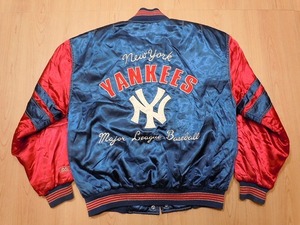 ◎希少 90s MLB NY ヤンキース MIRAGE◆中綿入り ナイロンスタジャン L★古着 当時物 ヴィンテージ ジャンパー ブルゾン★h