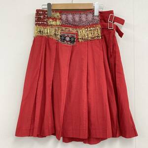 AD2004 Toriko Comme des Garcons beads equipment ornament ethnic LAP pleated skirt red M tricot to coil race 00s VINTAGE archive 2100072