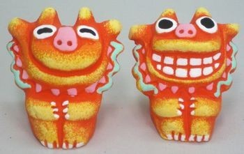 Yonagoyaki Himawari 2 Red Shisa S size, handmade works, interior, miscellaneous goods, ornament, object