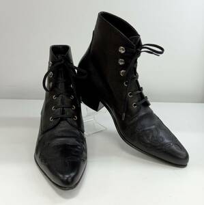 Saint Laurent サンローラン レースアップ ショートブーツ ブラック レザー size37 レディース