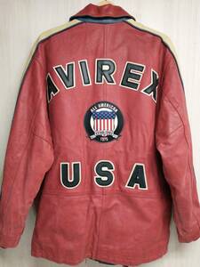 AVIREX varsity jacket 90s ヴィンテージ レザージャケット アビレックス コーチジャケット レッド 上野商会 メンズ M 牛革 中綿