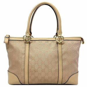 グッチ トートバッグ ピンク ベージュ ラメ ラブリー 257069 GG キャンバス レザー 中古 GUCCI ロゴ