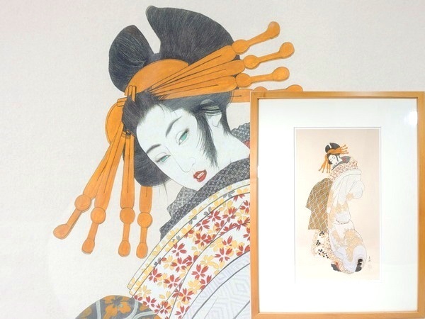 Genuine work/Mr. Issai Manka/Mari Mitsuhashi/Picture of Hassakudayu/Lithograph/4/10/Framed/Signed/Ukiyo-e artist/Realism/Realism/Realistic painting/Picture of a woman/Japanese painting, Artwork, Prints, Lithography, Lithograph