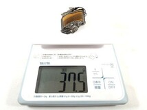 光長 刻/豊川光長？/銀製彫金二葉彫金具虎目石ネックレス/重:37.5g/SILVER刻印/シルバー/タイガーアイ/在銘/作家物/骨董/古美術/美術品_画像10