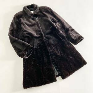 11a14《極美品》最高級 シェアードミンク 襟袖デザイン ロングコート 毛皮コート F フリー レディース 女性用 MINK ブラウン ミンクファー