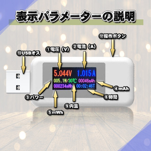 USB テスター 0-5.1A USB 電流 電圧 テスター チェッカー 4-30V DC表示 充電器検出器 KWS-MX19【ホワイト】の画像3