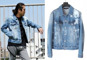 ハーレムラウンジ PAINTTED G-JACKET L HARLEM ROUNGE ハンドペイント Gジャン デニムジャケット ペンキ クラッシュ加工 ストレッチ