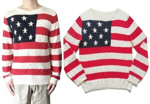 定価2.8万 SOPHNET. Stars & Stripes Crew Neck Knit M 星条旗 綿×麻 コットン リネン ニット SOPH USA ソフ ※レターパック無料