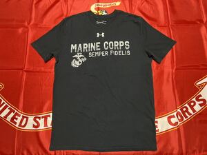 中古美品　made in USA USMC / UNDER AMOUR SEMPER FIDELIS HEAT GEAR Tシャツ　Sサイズ　ブラック