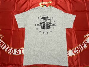 中古美品　made in USA USMC EST. 1775 EAGLE プリントコットンTシャツ　MEDIUM グレー