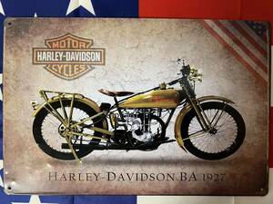 新品未使用　ハーレーダビッドソン Harley-Davidson BA1927モデルバイク★レトロ調★アメリカンブリキ看板20cm*30cm