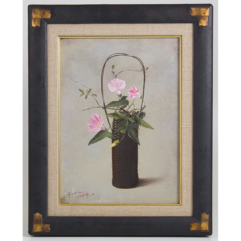 17400円店舗 関東 本日だけ割引セール 九鬼三郎「赤絵鉢に椿」 美術品