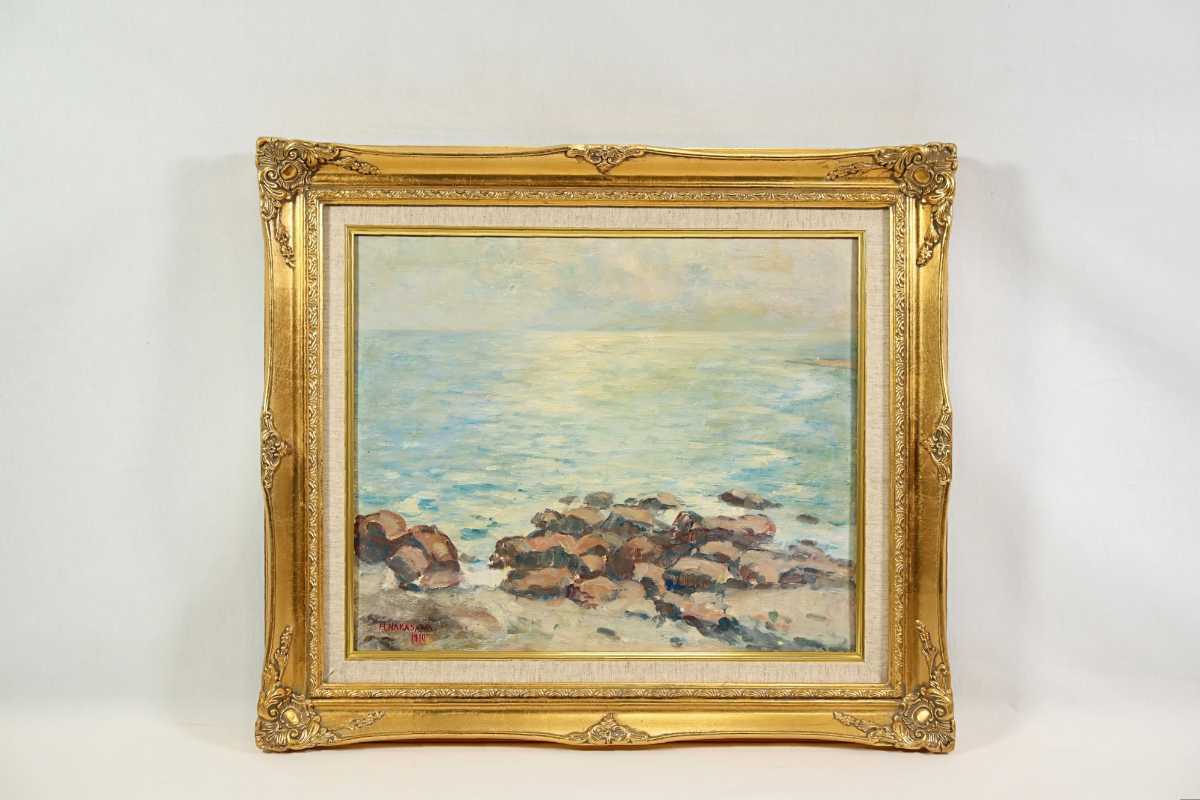 Genuine work by Hiromitsu Nakazawa, 1930 oil painting Sea size F8 Born in Tokyo Member of the Japan Art Academy Yukihiko Soyama, Studied under Seiki Kuroda Sweet lyricism Plein Air style lyrical landscape paintings 6989, Painting, Oil painting, Nature, Landscape painting