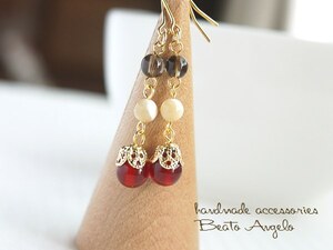 **+angelo+ natural stone red menou. smoky quartz. earrings (p-087)G mother ob pearl cafe au lait ns003 red 