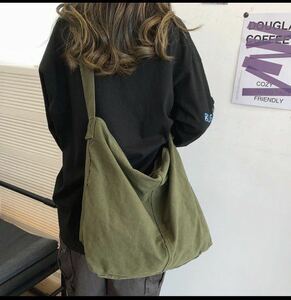  canvas diagonal .. shoulder bag tote bag man and woman use khaki 