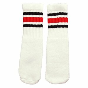 SkaterSocks baby Kids baby child long socks socks Kids White tube socks with Black-Red stripes style 3 (10 -inch )