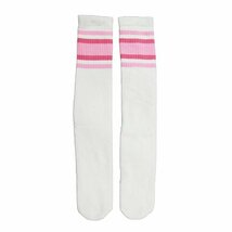 SkaterSocks ロングソックス 靴下 Knee high White tube socks with Baby Pink-BubbleGum Pink stripes style 4 (25インチ)_画像1