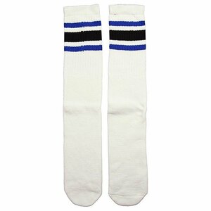 SkaterSocks (スケーターソックス) ロングソックス Knee high White tube socks with Royal Blue-Black stripes style 3 (22インチ)