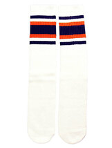 SkaterSocks ロングソックス 靴下 Knee high White tube socks with Navy Blue-Orange stripes style 4 (22インチ)_画像1