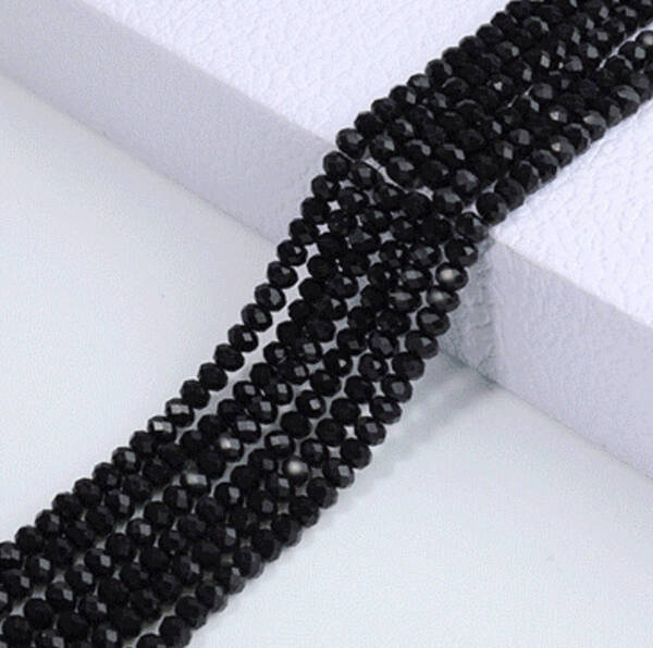 3本組 3mm ボタンカットビーズ クリスタルガラス 黒色
