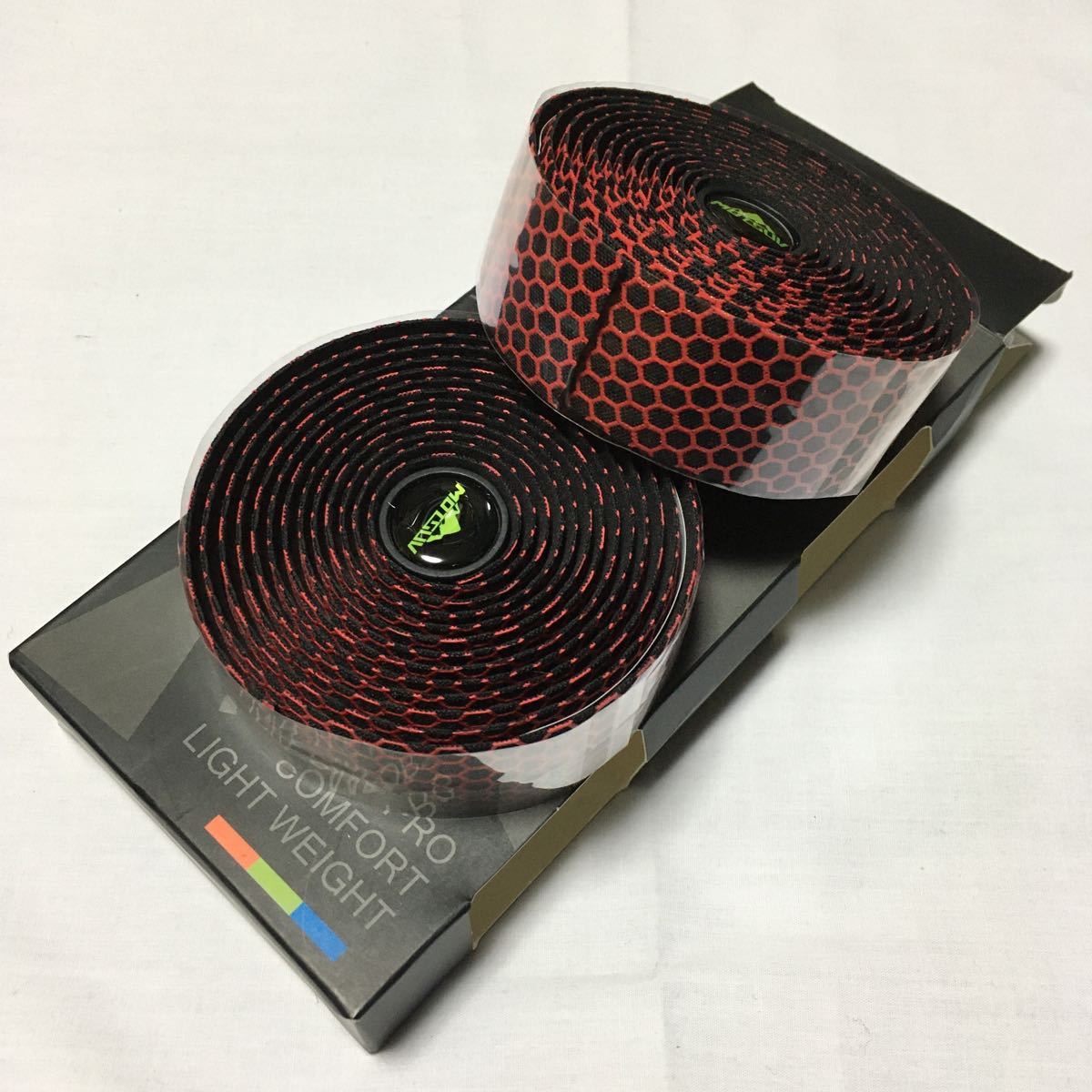 ハンドルテープ 衝撃吸収性バーテープ スタンプ柄 レッド 赤