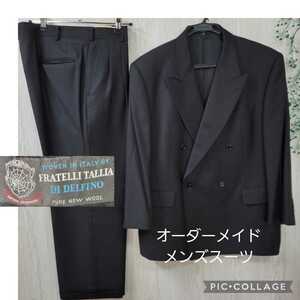 オーダーメイド品 イタリア製生地 高級紳士服 フラッテリタリアディデルフィノ メンズスーツ グレー ダブルボタン 毛100％ 秋冬物