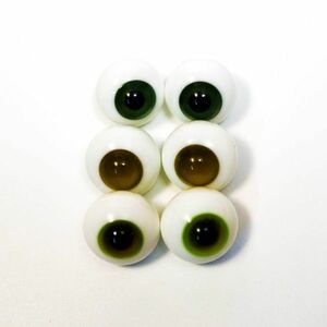 ドールアイ 20mm ガラス 濃緑　黄緑斑　ガラス製 ガラス球 硝子眼 3対セット