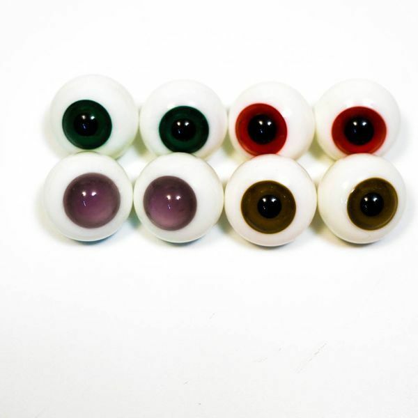ドールアイ 18mm ガラス 緑　赤　茶色　紫単　ガラス製 ガラス球 硝子眼 4対セット