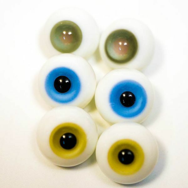 ドールアイ 16mm ガラス 黄色　水色　灰桃　ガラス製 ガラス球 硝子眼 3対セット