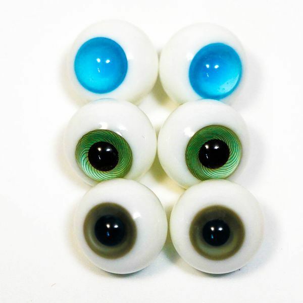 ドールアイ 16mm ガラス オリーブ　緑縞　水色単色　ガラス製 ガラス球 硝子眼 3対セット