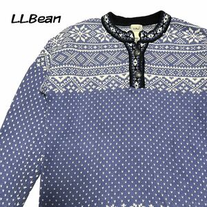 L.L.Bean エルエルビーン ニット　セーター　メタルボタン　ノルディック柄　バーズアイ　オーストラリア製　古着　レディースS サイズ感M