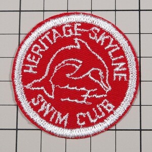 DF192 ヘリテージ スカイライン スイムクラブ イルカ 動物 刺繍 丸形 ワッペン パッチ HERITAGE SKYLINE SWIM CLUB