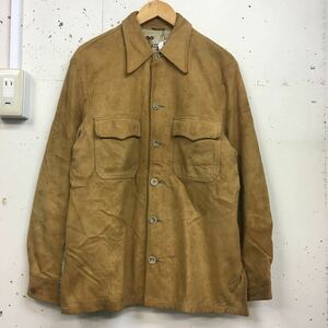 (k) 70's 70年代 LAKELAND ヌバックレザー シャツ 長袖 USA製 ユニオンチケット 40 マスタード ジャケット 