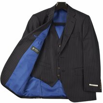 ◆DORMEUIL ドーメル 英国製生地◆秋冬モデル【スリーピース】日本国内縫製 ピンストライプ柄 ウールスーツ 濃紺/AB7_画像4