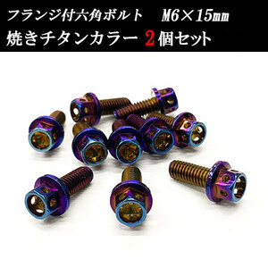 フランジ付六角ボルト M6×15mm P1.0 フラワーヘッド ステンレス 2個set 車 汎用 外装 カー用品 焼きチタン