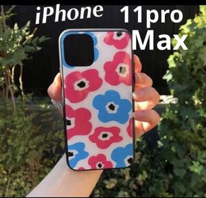 新品　iPhone11promaxケース 北欧花柄の大人可愛い　強化ガラスケース　スマホケース iPhoneケース フラワー