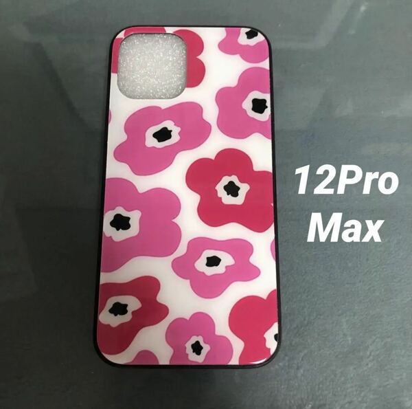 iPhone12promaxケース 強化ガラス北欧花柄ピンク　管理北ピ-3 iPhoneケース スマホケース 可愛い　花　フラワー　オシャレ